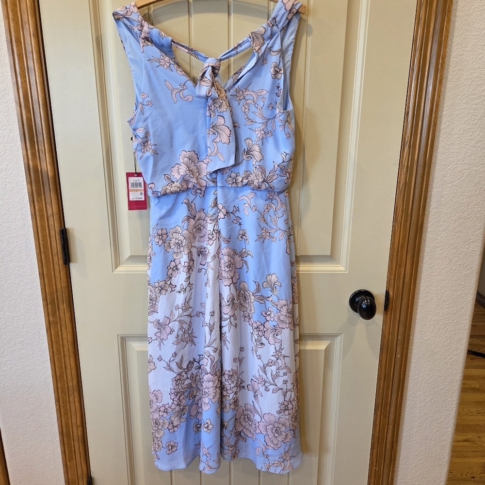 Vince Camuto Blue Floral Dress Sz 2 Lined Back Zip & Tie Sleeveless NWT Pockets - Picture 5 of 16
